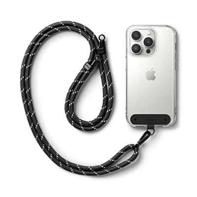 Afbeelding van Ringke Holder Link Strap Crossbody Mobiele Telefoon Koord met Zwart Nylon Label Accessoires Verstelbaar Polyester Touw Compatibel Case &amp; Wit