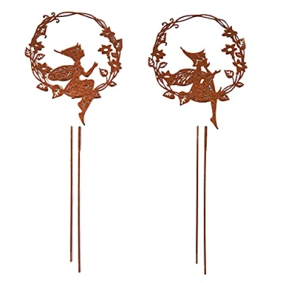 Afbeelding van UNUS Garden Set van 2 elfenbloemenkransen, tuindecoratie, roestlook, voor tuin, terras, balkon