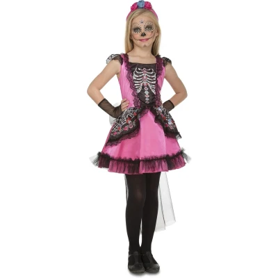 Afbeelding van VIVING COSTUMES JUINSA Roze dame Dia de los Muertos kostuum voor meisjes 122/134 (7 9 jaar)