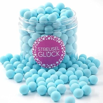 Afbeelding van STREUSEL GLÜCK Taartdecoratie, chocoladeballen, lichtblauw, pastel, 180 g, verjaardagstaartdecoratie, kerstjongens, chocoladeparels, eetbare taartdecoratie