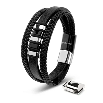 Afbeelding van SERASAR Armband Heren [Glory] Zilver/Zwart 23cm Manchet Sieraden Polsbandje
