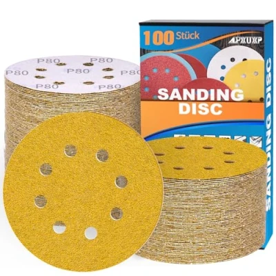 Afbeelding van ALPXUXP 120 stuks schuurschijven 125 mm klittenband 8 gaten met korrel P40, P60, P80, P120, P180, P240, P320, P400 x 15 professioneel voor hout, metaal en lak