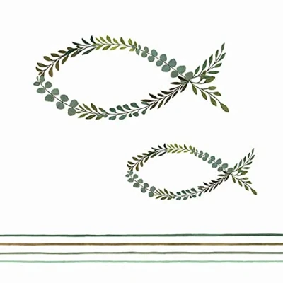 Afbeelding van Set van 20 servetten in de vorm een vis bladeren, voor communie, vormsel, doop, tafeldecoratie, decoupage, servettechniek, 33 x cm