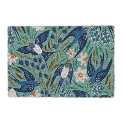 Afbeelding van Relaxdays deurmat kokos vogels schoonloopmat zwaluwen &amp; bloemen 60 x 40 blauw
