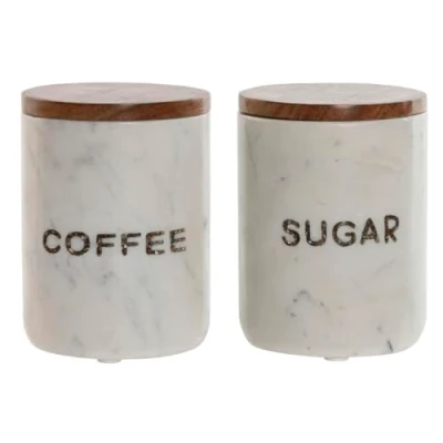 Afbeelding van Tin Home ESPRIT Wit Bruin Marmer Mangohout (2 Stuks)