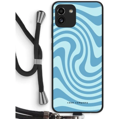 Afbeelding van Case Company® hoesje met Koord geschikt voor Samsung Galaxy A03 Swirl Blauw Telefoonhoesje Zwart Bescherming aan alle Kanten en Over de Schermrand