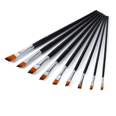 Afbeelding van Set van 9 Platte nylon penselen kwast Voor kunstenaars Maat # 0, 2, 4, 6, 8, 10, 12, 14, 16