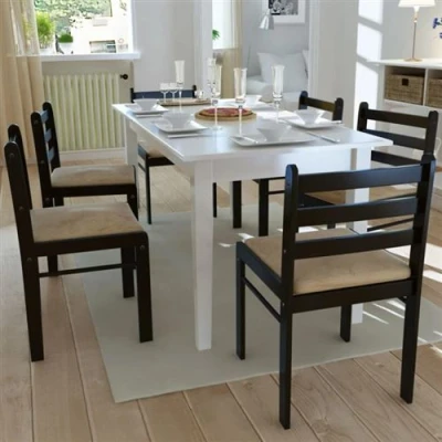 Afbeelding van Eetkamerstoelen 6 st massief hout en fluweel bruin