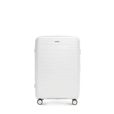 Afbeelding van WITTCHEN Fuerta Line koffer van polypropyleen met glanzende riemen, 4 dubbele zwenkwielen aluminium, telescopische handgreep, TSA slot, Gebroken wit, Grote