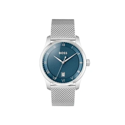 Afbeelding van BOSS Principle Horloge silvercoloured/blue, Heren, Maat: One Size, Silver coloured/blue