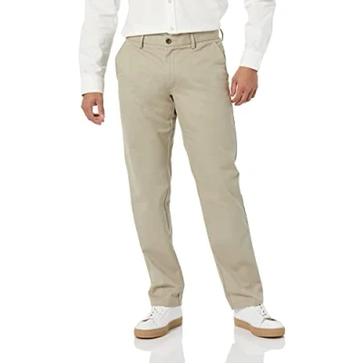 Image de Amazon Essentials Pantalon chino pour homme, coupe droite, infroissable, devant plat et marron, 73,7 x 76,2 cm (l L)