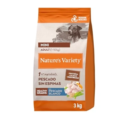 Afbeelding van 3kg Nature&#039;s Variety Healthy Grains Mini Adult Witvis droogvoer voor honden