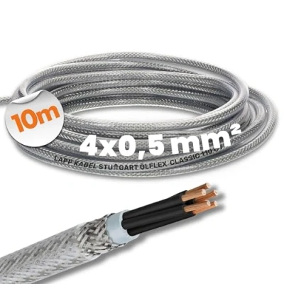 Afbeelding van 10 meter Lapp 1135754 Ölflex Classic 110 CY afgeschermde stuurstroomkabel 4x0,5 mm² zonder groen gele aardgeleider I kabel 4 aders met afscherming transparante buitenmantel