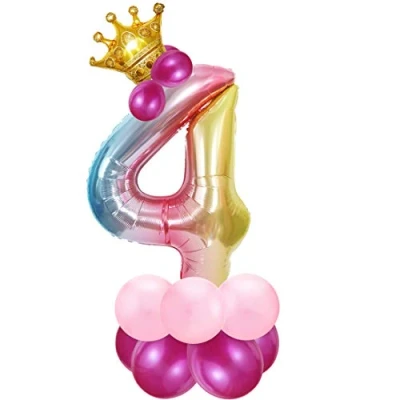 Afbeelding van 4e verjaardag meisje ballon, ballon cijfer 4, roze helium nummer roze, 4 jaar meisje, ballonnen jaar, party decoratie