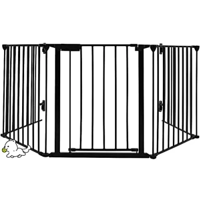 Afbeelding van Veiligheidshek, 310 x 2,5 75 cm, rooster voor dieren, open haard, trap, kinderen, uittrekbaar, beschermingsrooster met 5 panelen, totale lengte cm