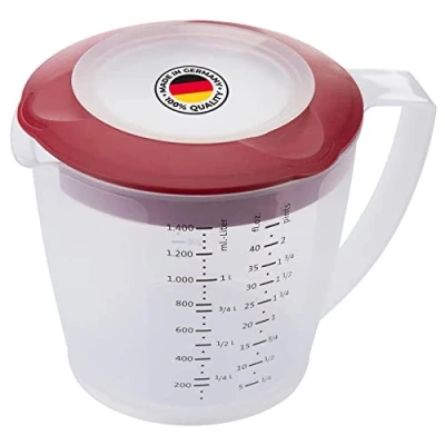 Afbeelding van Westmark mengbeker/maatbeker met spatbescherming, deksel en schenktuit, van kunststof, inhoud: 1,4 liter, Helena, transparant/rood, 3105227R