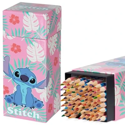 Afbeelding van Disney kleurpotloden voor kinderen, set met 72 tekenen en kleuren, verschillende kleuren (roze stitch)
