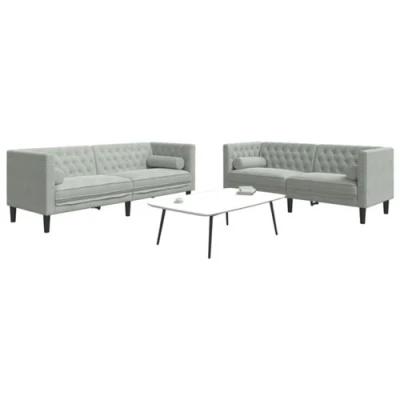 Image de vidaXL Ensemble de canapé Chesterfield et traversins 2 pcs gris clair3209291