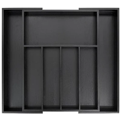Afbeelding van VaeFae Bamboe lade organizer, uittrekbare organizer voor zilverwerk en bestekbak, houten ladeverdelers keukengerei bestek (zwart)
