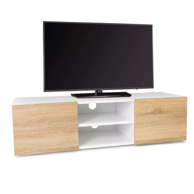 Afbeelding van Meuble TV ELI blanc portes façon hêtre 113 cm