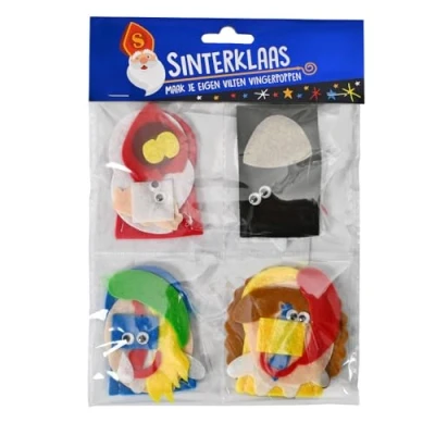 Afbeelding van Maak je eigen Vilten Vingerpoppen Sinterklaas, 4st Schoencadeau Sint tip Kerst