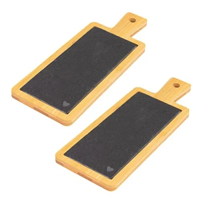 Afbeelding van Westmark Set van 2 serveerplanken vierkant bamboe en natuurleisteen, met motief handvat 23 x 9 cm bamboe/leisteen, tapas + vrienden, lichtbruin/antraciet 697022E3