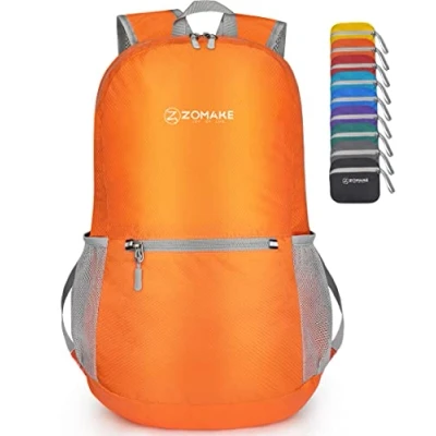 Afbeelding van Opvouwbare rugzak, uniseks, inhoud 20 liter, ultralichte dagrugzak, wandelrugzak, geschikt voor op reis, oranje, m