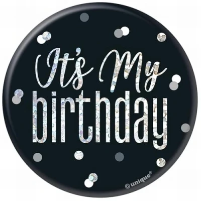 Afbeelding van Button It&#039;s My Birthday Zwart Zilver