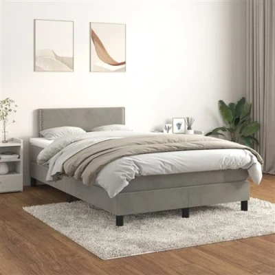 Afbeelding van vidaXL Boxspring met matras fluweel lichtgrijs 120x200 cm