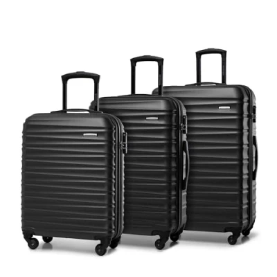 Image de WITTCHEN Valise de voyage Bagage à main cabine rigide en ABS avec 4 roulettes pivotantes Serrure combinaison Poignée télescopique GROOVE Line Set 3 Valises Noir