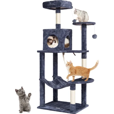 Afbeelding van VEVOR 143 cm Hoge Kattenkrabplank, Boomklimmende Krabplank, Kamer 1, 6e Verdieping, Geschikt voor 1 4 Kleine En Middelgrote Katten, Sisal Donkergrijs