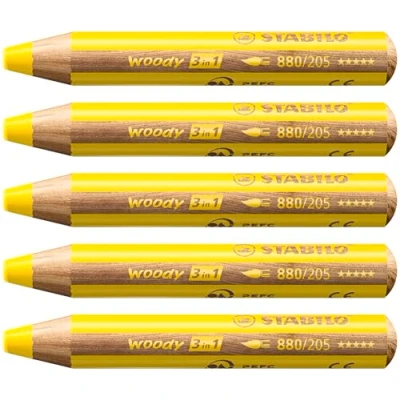 Image de STABILO Lot de 5 crayon aux talents multiples woody 3 in1, rond, Jaune