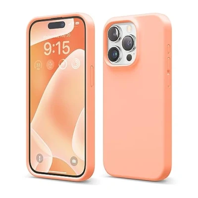 Afbeelding van elago Liquid siliconen hoesje compatibel met iPhone 15 Pro, hoogwaardige kwaliteit, integraal beschermend omhulsel [4 laags schokbestendige structuur], zachte anti kras microvezel voering (Zalm)
