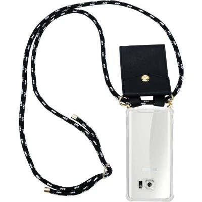 Afbeelding van Cadorabo Hoesje geschikt voor Samsung Galaxy S6 in ZWART ZILVER Silicone Mobiele telefoon ketting beschermhoes met gouden ringen, koordriem en afneembare etui