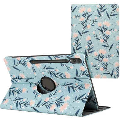 Afbeelding van iMoshion Tablet Hoes Geschikt voor Samsung Galaxy Tab S9 Ultra 360 Draaibare Design Bookcase 2.0 Lichtblauw /Flowers