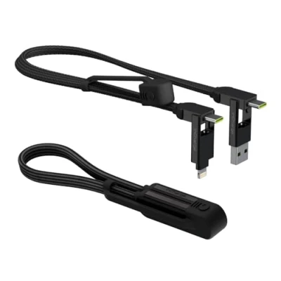 Afbeelding van Rolling Square inCharge XL 30 cm sleutelhanger met universele USB C kabel voor smartphone, cadeau mannen, 6 in 1 oplader, technische gadget, zwart, 100 W Lightning