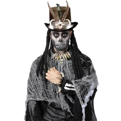 Afbeelding van Smiffy&#039;s Heks &amp; Spider Lady Voodoo Duistere Religie Kostuum Genezer Accessoire Set Hoed En Ketting Bruin, Wit / Beige One Size Halloween Verkleedkleding