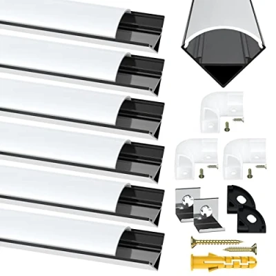 Afbeelding van Chesbung Set van 6 aluminium led stripprofielen 1 m Zwart V vorm Met melkachtig wit deksel Eindkappen Montageclips 90 graden stekker voor ledstrips
