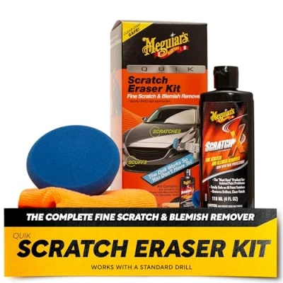 Afbeelding van Meguiar&#039;s Quik Anti kras gumset voor de auto, verwijdert onvolkomenheden, inclusief ScratchX, op boormachine gemonteerde pad, microvezelhanddoek