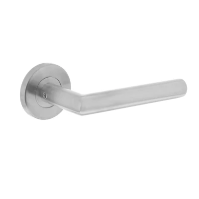 Afbeelding van Intersteel Deurklink RVS hoek 90 basic op rond geveerde rozet Ø53x9 mm
