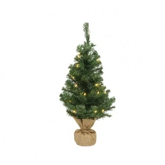 Afbeelding van Kunstkerstboom met jute zak op batterijen 50 micro LED lampjes 90CM