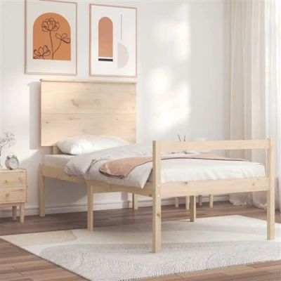 Afbeelding van Bedframe Met Hoofdbord Massief Hout Honingbruin 200X200 cm 100 x 200 / Naturel