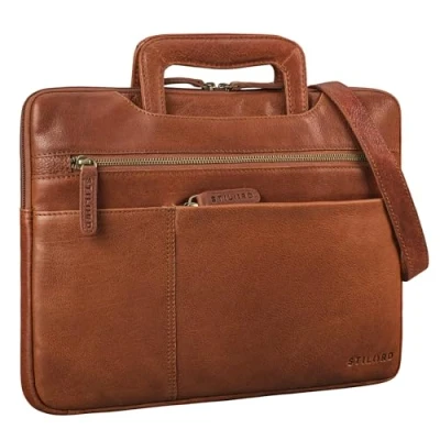 Afbeelding van STILORD Cole Vintage laptoptas van echt leer Voor 14 inch laptop werk, zakenreizen, Maraska Bruin