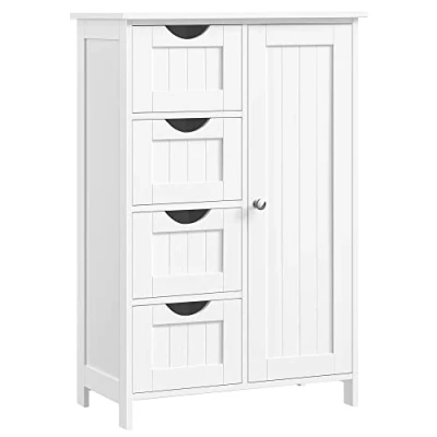 Afbeelding van Vasagle Badkamermeubel, ruimtebesparend, commode, met 4 laden, kast deur, verstelbaar rek, 30 x 55 82 cm, wit LHC41W