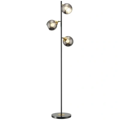 Afbeelding van HOMCOM Staande lamp woonkamer metaal met 3 lampenkappen wereldbol verchroomd 40W Ø 36 x 162H cm zwart en grijs