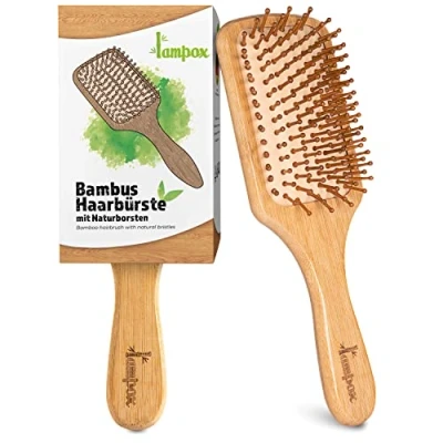 Afbeelding van Bamboe haarborstel met natuurlijke pinnen, paddleborstel, bamboepinnen, ontwarrende borstel, antistatisch, anti kroes, krulborstel, houten haarborstels