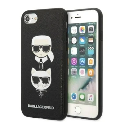 Afbeelding van Karl Lagerfeld KLHCI8SAKICKCBK iPhone 7/8 / SE 2020 2022 zwart/zwart hardcase Saffiano Karl&amp;Choupette Head