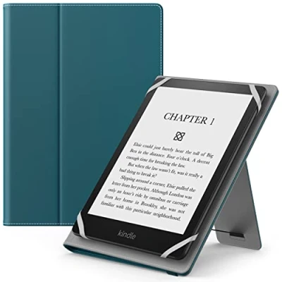 Afbeelding van MoKo Universele hoes voor Kindle eReaders Fire 6 inch, 6,8 7 inch tablet Kindle/Kobo/Voyaga/Lenovo/Sony E Book, lichtgewicht PU lederen fliphoesje met polsband/standaard, turquoise