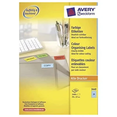 Afbeelding van Etiket Avery Zweckform 3449 70x37mm blauw 2400stuks