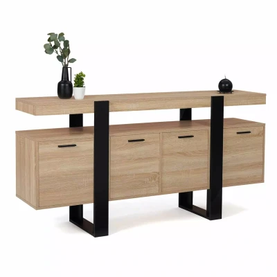 Image de Buffet PHOENIX XXL 4 portes bois et noir 160 cm